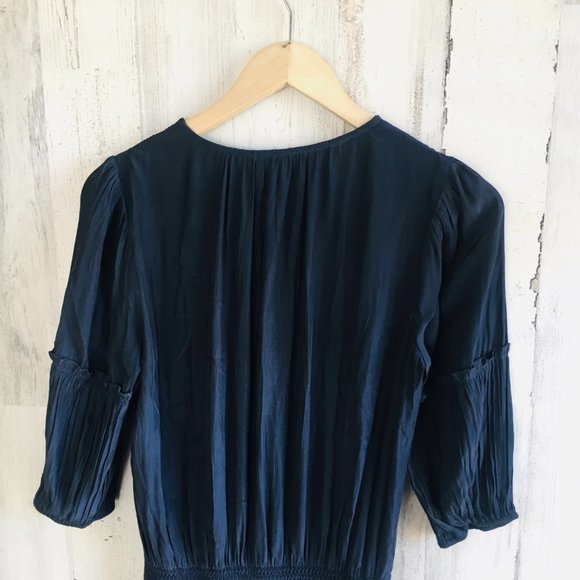 NWT Ramy Brook Smocked Mini Party Dress Blouson Navy Blue Elbow Sleeve XS - Picture 11 of 13